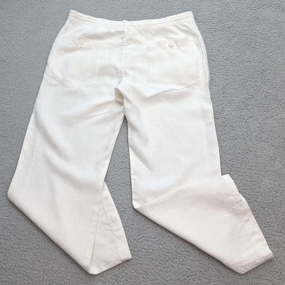H&M Pants Womens US 32 Large White Linen Wide Leg Drawstring Coastal Resort